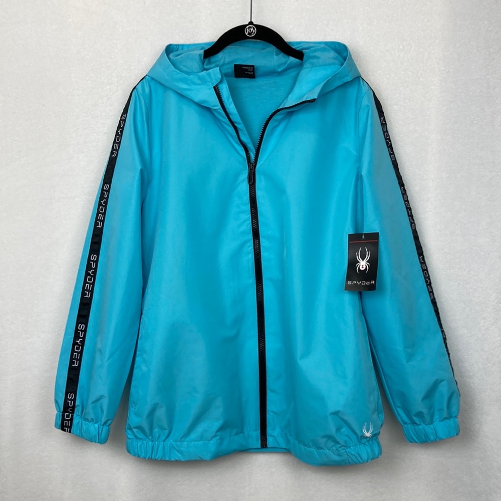 Spyder Turquoise Blue Hooded Windbreaker Jacket